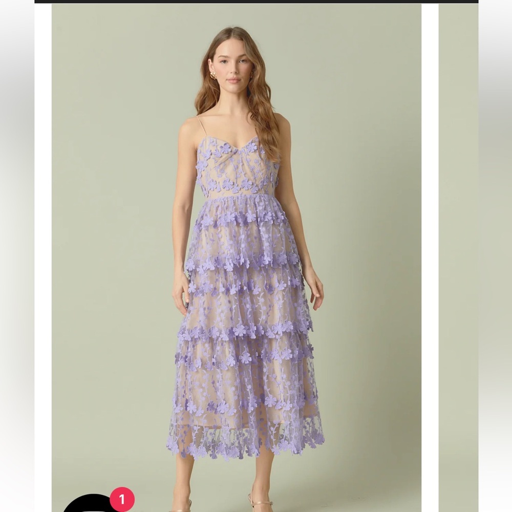 Anthropologie Endless Rose Crochet 3-D Lavender Floral Layered Tulle Lace  Dress